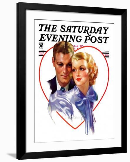 "Couple in Heart," Saturday Evening Post Cover, February 17, 1934-Bradshaw Crandall-Framed Giclee Print