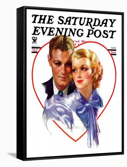 "Couple in Heart," Saturday Evening Post Cover, February 17, 1934-Bradshaw Crandall-Framed Stretched Canvas