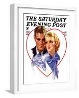 "Couple in Heart," Saturday Evening Post Cover, February 17, 1934-Bradshaw Crandall-Framed Giclee Print