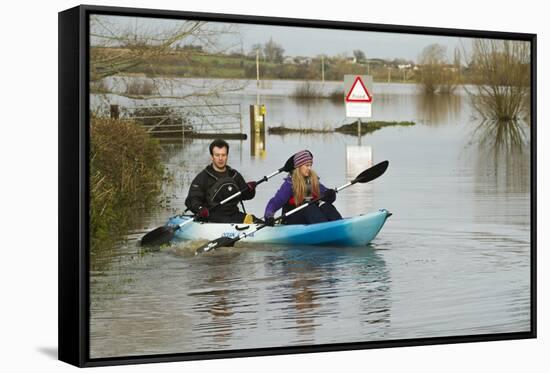 Couple in Kayak During January 2014 Flooding-David Woodfall-Framed Stretched Canvas