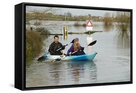 Couple in Kayak During January 2014 Flooding-David Woodfall-Framed Stretched Canvas