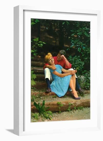 Couple in love sitting in a park, 1960s-Italian Photographer-Framed Giclee Print