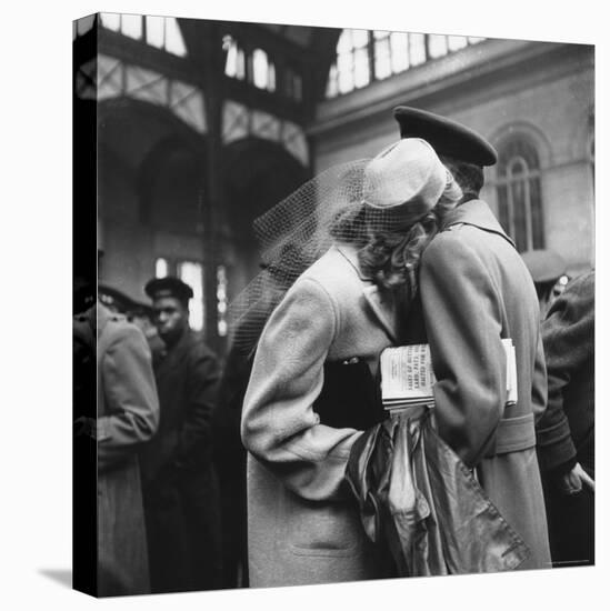 Couple in Penn Station Sharing Farewell Embrace Before He Ships Off to War During WWII-Alfred Eisenstaedt-Stretched Canvas