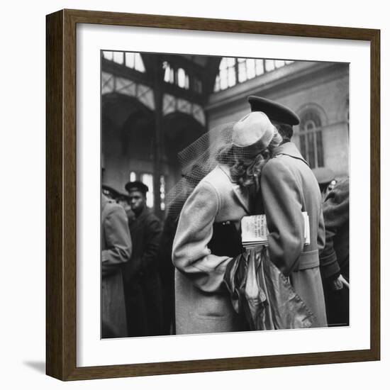 Couple in Penn Station Sharing Farewell Embrace Before He Ships Off to War During WWII-Alfred Eisenstaedt-Framed Photographic Print