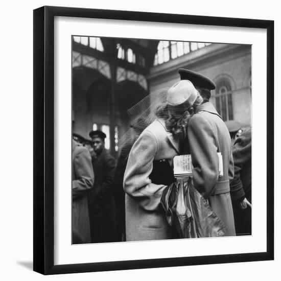 Couple in Penn Station Sharing Farewell Embrace Before He Ships Off to War During WWII-Alfred Eisenstaedt-Framed Photographic Print