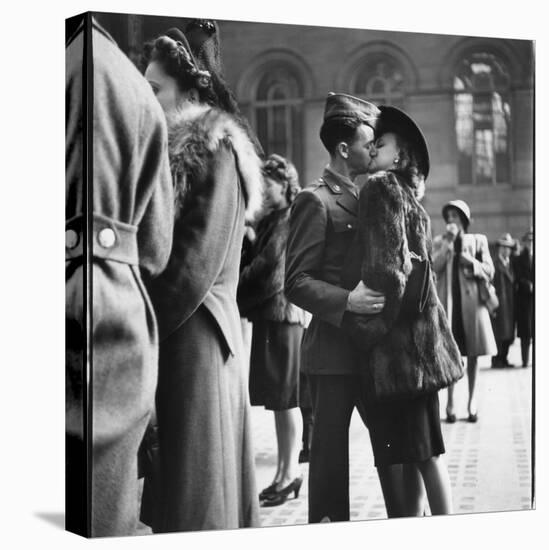 Couple in Penn Station Sharing Farewell Kiss Before He Ships Off to War During WWII-Alfred Eisenstaedt-Stretched Canvas