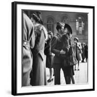 Couple in Penn Station Sharing Farewell Kiss Before He Ships Off to War During WWII-Alfred Eisenstaedt-Framed Photographic Print