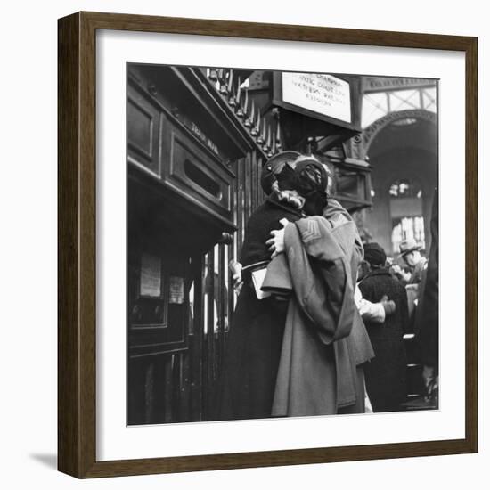 Couple in Penn Station Sharing Farewell Kiss Before He Ships Off to War During WWII-Alfred Eisenstaedt-Framed Photographic Print