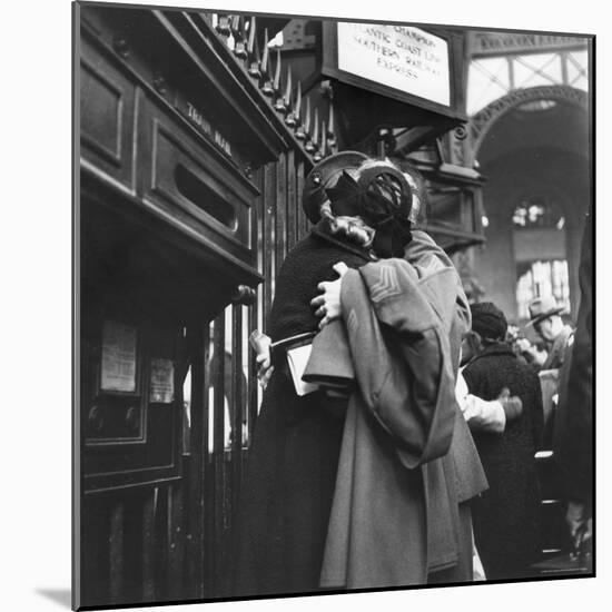 Couple in Penn Station Sharing Farewell Kiss Before He Ships Off to War During WWII-Alfred Eisenstaedt-Mounted Photographic Print