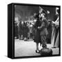 Couple in Penn Station Sharing Farewell Kiss Before He Ships Off to War During WWII-Alfred Eisenstaedt-Framed Stretched Canvas