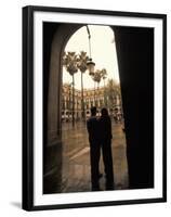 Couple in Plaza Real Gothic Square, Barcelona, Spain-Michele Westmorland-Framed Premium Photographic Print