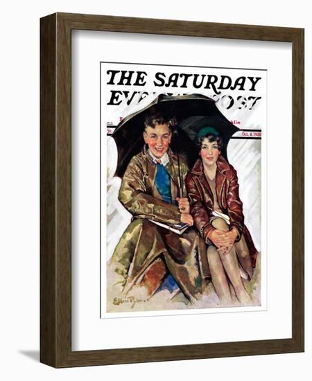 "Couple in Rain," Saturday Evening Post Cover, October 4, 1930-Ellen Pyle-Framed Giclee Print