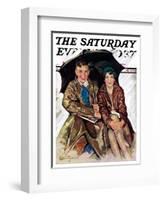 "Couple in Rain," Saturday Evening Post Cover, October 4, 1930-Ellen Pyle-Framed Giclee Print