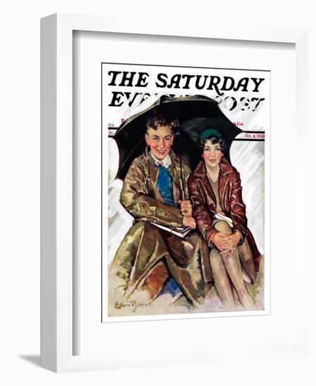 "Couple in Rain," Saturday Evening Post Cover, October 4, 1930-Ellen Pyle-Framed Giclee Print