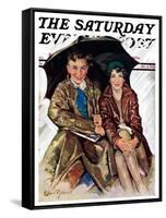 "Couple in Rain," Saturday Evening Post Cover, October 4, 1930-Ellen Pyle-Framed Stretched Canvas