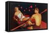 Couple in Rowboat, Hearts-null-Framed Stretched Canvas