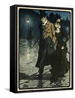 Couple in Wet Street-Paul Fischer-Framed Stretched Canvas