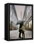 Couple Kiss Each Other During a Snowfall in Florence, Italy-null-Framed Stretched Canvas