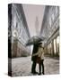 Couple Kiss Each Other During a Snowfall in Florence, Italy-null-Stretched Canvas