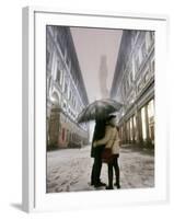 Couple Kiss Each Other During a Snowfall in Florence, Italy-null-Framed Photographic Print