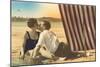 Couple Kissing on Beach-null-Mounted Art Print