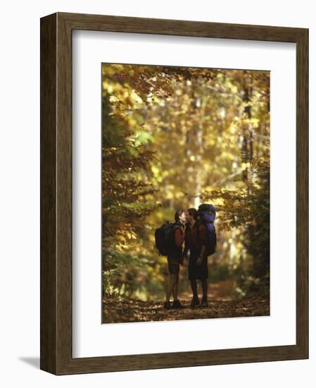 Couple Kissing on the Trail During a Hike, Woodstock, New York, USA-Chris Cole-Framed Photographic Print