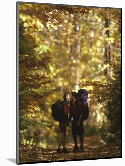 Couple Kissing on the Trail During a Hike, Woodstock, New York, USA-Chris Cole-Mounted Photographic Print