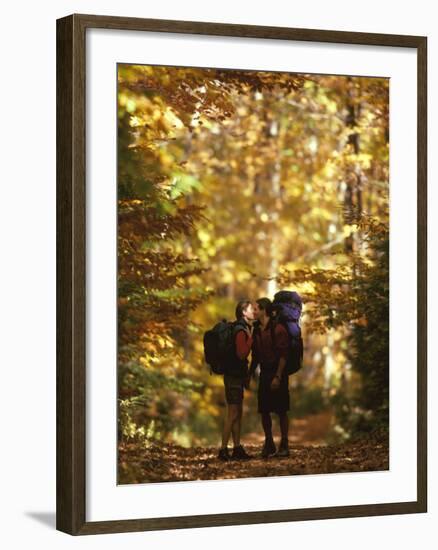 Couple Kissing on the Trail During a Hike-null-Framed Photographic Print