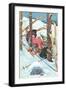 Couple Kissing While Crashing on Skis-null-Framed Art Print