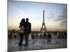 Couple Look Towards the Eiffel Tower, Paris, France, Europe-Andrew Mcconnell-Mounted Photographic Print