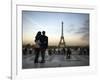 Couple Look Towards the Eiffel Tower, Paris, France, Europe-Andrew Mcconnell-Framed Photographic Print