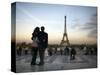 Couple Look Towards the Eiffel Tower, Paris, France, Europe-Andrew Mcconnell-Stretched Canvas