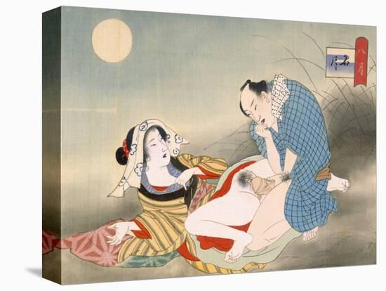 Couple Making Love in the Moonlight-Japanese School-Stretched Canvas