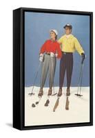 Couple Modeling Fifties Skiwear-null-Framed Stretched Canvas
