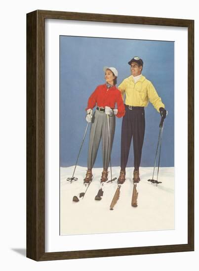 Couple Modeling Fifties Skiwear-null-Framed Art Print