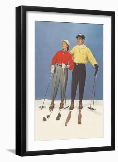 Couple Modeling Fifties Skiwear-null-Framed Art Print