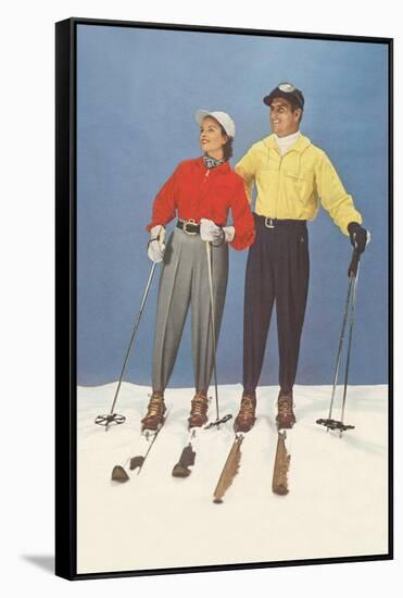 Couple Modeling Fifties Skiwear-null-Framed Stretched Canvas