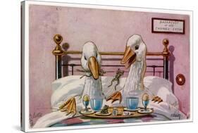 Couple of Geese Breakfast in Bed: Their Meal Includes Eggs Can They be Cannibals?-null-Stretched Canvas