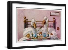 Couple of Geese Breakfast in Bed: Their Meal Includes Eggs Can They be Cannibals?-null-Framed Art Print