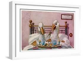 Couple of Geese Breakfast in Bed: Their Meal Includes Eggs Can They be Cannibals?-null-Framed Art Print