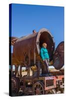 Couple of Tourists Visiting Cementerio De Trenes (Train Cemetery), Salar De Uyuni, Bolivia-Elzbieta Sekowska-Stretched Canvas