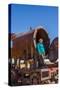 Couple of Tourists Visiting Cementerio De Trenes (Train Cemetery), Salar De Uyuni, Bolivia-Elzbieta Sekowska-Stretched Canvas