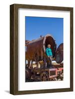 Couple of Tourists Visiting Cementerio De Trenes (Train Cemetery), Salar De Uyuni, Bolivia-Elzbieta Sekowska-Framed Photographic Print