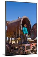 Couple of Tourists Visiting Cementerio De Trenes (Train Cemetery), Salar De Uyuni, Bolivia-Elzbieta Sekowska-Mounted Photographic Print