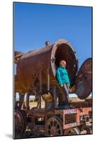 Couple of Tourists Visiting Cementerio De Trenes (Train Cemetery), Salar De Uyuni, Bolivia-Elzbieta Sekowska-Mounted Photographic Print