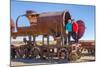 Couple of Tourists Visiting Cementerio De Trenes (Train Cemetery), Salar De Uyuni, Bolivia-Elzbieta Sekowska-Mounted Photographic Print