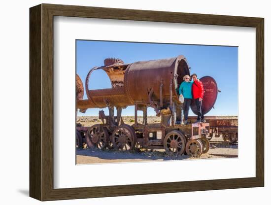 Couple of Tourists Visiting Cementerio De Trenes (Train Cemetery), Salar De Uyuni, Bolivia-Elzbieta Sekowska-Framed Photographic Print