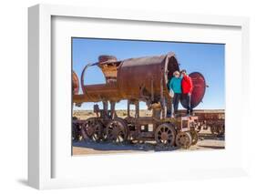 Couple of Tourists Visiting Cementerio De Trenes (Train Cemetery), Salar De Uyuni, Bolivia-Elzbieta Sekowska-Framed Photographic Print