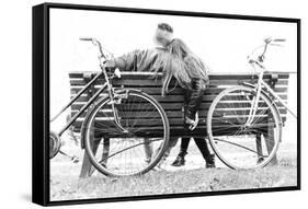 Couple on a Bench - Two Lovers Sitting on a Bench in a Park and Holding Themselves by Hands - Conce-Oneinchpunch-Framed Stretched Canvas