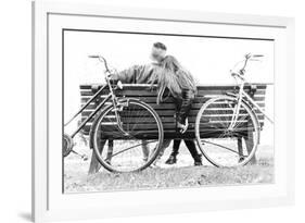 Couple on a Bench - Two Lovers Sitting on a Bench in a Park and Holding Themselves by Hands - Conce-Oneinchpunch-Framed Photographic Print